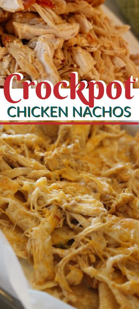 Crockpot Taco Chicken Nachos, Crockpot Dinner For A Crowd Parties, Easy Dinner Recipes To Feed A Crowd, Crockpot Chicken Nachos Easy, Crock Pot Chicken Nachos, Grilled Chicken Nachos Recipe, Crockpot Creamy Chicken Nachos, Crockpot Chicken Nachos Recipe, Chicken Nachos Crockpot