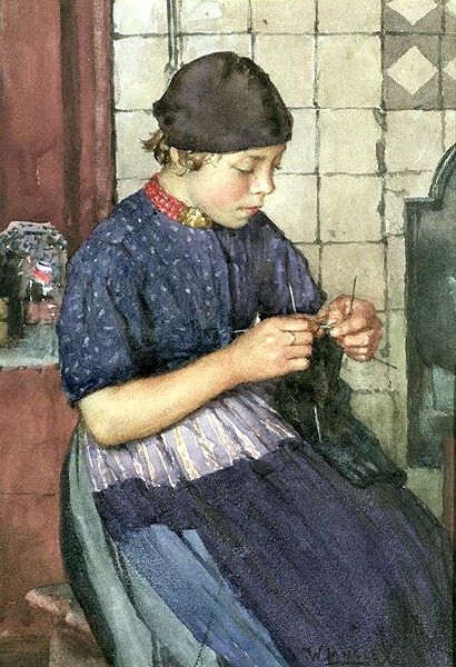 Girl Knitting by Walter Langley Knitting Pictures, Farm Women, Knitting Squares, Journal Lists, Alberto Giacometti, Farmer Wife, Knit Art, English Artists, Needle Punch