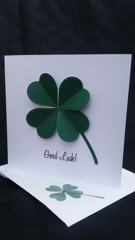 Good Luck Cards Diy, Good Luck Greeting Card, Good Luck Card Ideas, Good Luck Cards Handmade, Clover Craft, Irish Birthday, St Patricks Day Cards, St Patricks Crafts, Good Luck Cards