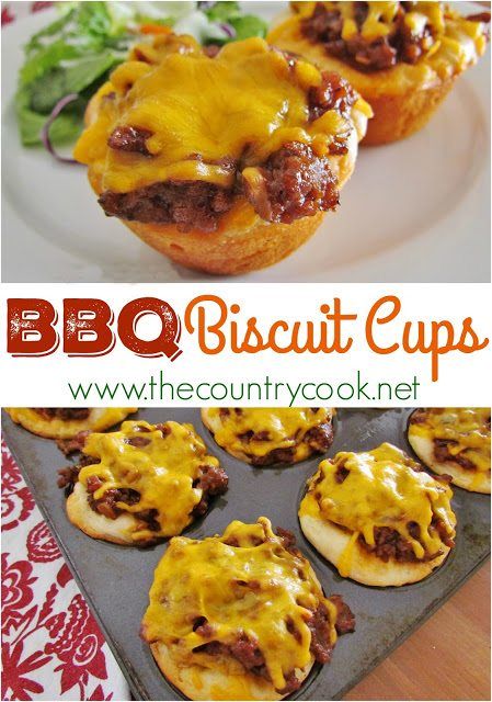 BBQ Biscuit Cups - The Country Cook Beef Biscuits, Fitness Food Diva, Muffin Cups Recipes, Biscuit Cups, Kraft Foods, Taco Cups, Ready Set Eat, Tin Recipes, Bacon Lover