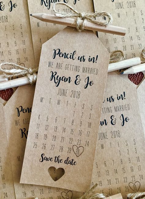 Homemade Save The Date Ideas, Pencil Us In Save The Date, Save The Dates Cricut, Homemade Save The Dates, Handmade Save The Date Cards, Save The Date Handmade, Save The Dates Diy, Save The Date Vintage, Save The Date Rustic