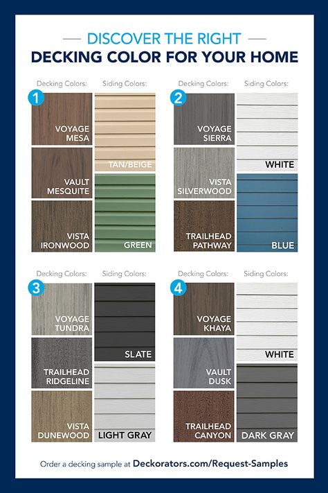 Grey House Porch Colors, Deck Stain Colors With Tan Siding, Two Tone Deck Color Ideas Paint, Trex Deck Colors For Tan House, Deck Color For Cream House, Beige House Deck Colors, House And Deck Color Combinations, Deck Colors For Dark Brown House, Outdoor Deck Color Ideas