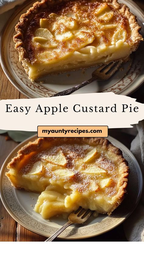 Delight in the comforting flavors of our Simple and Delicious Easy Apple Custard Pie! This classic dessert combines tender apples with a rich and creamy custard filling, creating a perfect harmony of flavors and textures. Easy to prepare, this pie is ideal for family gatherings, holiday celebrations, or simply when you crave something sweet. The buttery crust complements the custard beautifully, while the apples provide a delightful burst of freshness. Custard Impossible Pie, Apple Pie Jelly, Best Custard Pie Recipe, Unique Pie Recipes, Apple Custard Pie, Easy Pie Recipe, Beautiful Pie Crusts, Cottagecore Food, Apple Custard