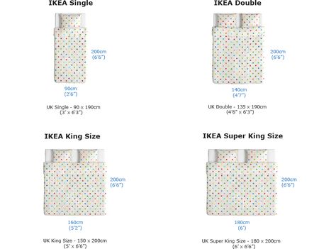 IKEA® mattress sizes chart to compare differences in measurements✓ A must read guide to the European sizing IKEA® use for their beds and bed mattresses. Bed Sizes Uk, King Size Bed Dimensions, Ikea Mattress, Bed Size Charts, Ikea Duvet, Malm Bed Frame, Bed Mattress Sizes, King Size Duvet Covers, King Size Duvet