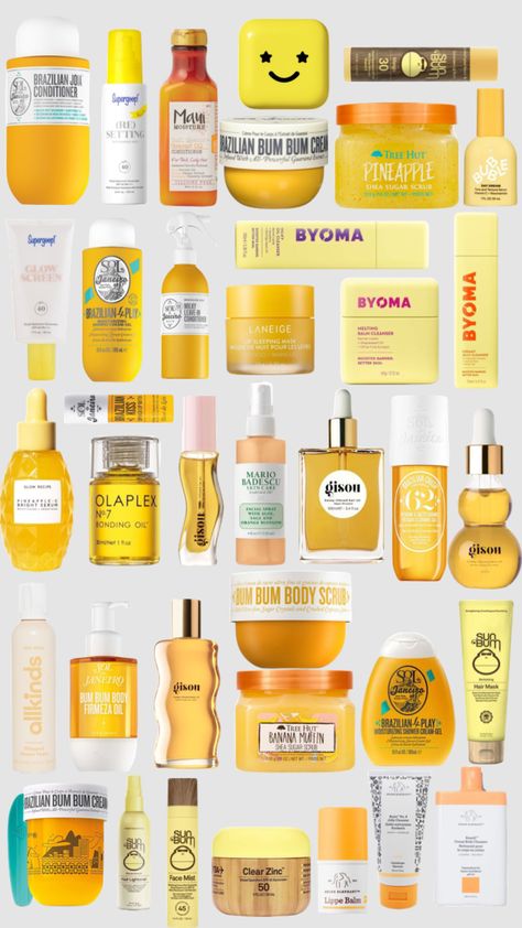 #yellow #skincare #beauty Yellow Skincare Aesthetic, Yellow Beauty Products, Yellow Skincare, Yellow Products, Yellow Wishlist, Lavender And Lemon, Yellow Makeup, Sephora Skin Care, Skin Care Collection