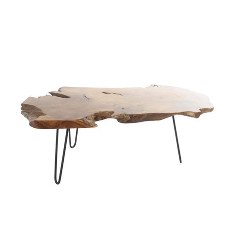 Teak Wood Furniture, Drum Coffee Table, Live Edge Coffee Table, Teak Coffee Table, Brown Table, Wood End Tables, Coffee Table Wayfair, Hairpin Legs, Living Room Coffee Table