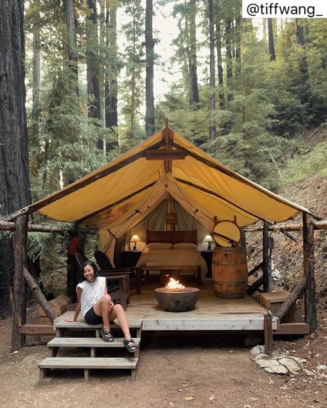 For those who love pairing the outdoors with those creature comforts (minus you know the creatures) glamping may be right up your alley. And here in California we've got plenty of options to choose from. Take in this glamping inspiration: @mendocino_grove in @VisitMendocino : @tiffwang_ #repost @VisitCalifornia #VisitCalifornia Camping Tent Decorations, Tent Hacks, Tent Platform, Wall Tent, Tent Decorations, Safari Tent, Canvas Tent, Diy Camping, Camping Glamping