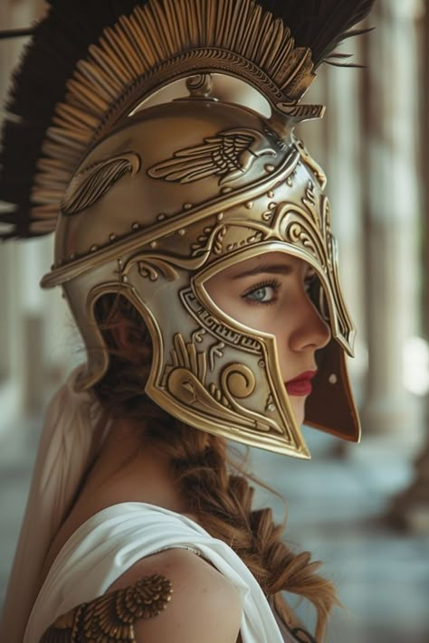 Greek Woman Art, Athena Helmet, Athena Greek Goddess, Spartan Women, Greek Helmet, Goddess Athena, Greek Mythology Gods, Greek Mythology Tattoos, Greek Warrior