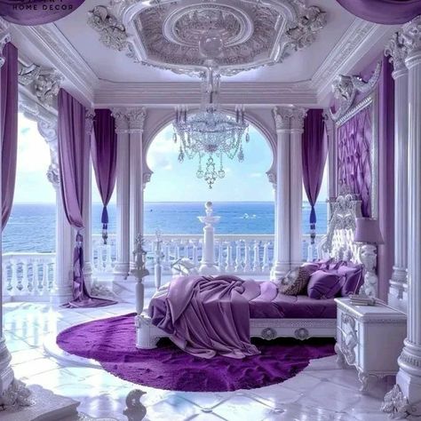 Purple Princess Room, Beautiful Dorm Room, Purple Furniture, Purple Room Decor, Fancy Bedroom, Elegant Bedroom Decor, Dream Bedroom Inspiration, Fantasy Bedroom, Luxe Bedroom