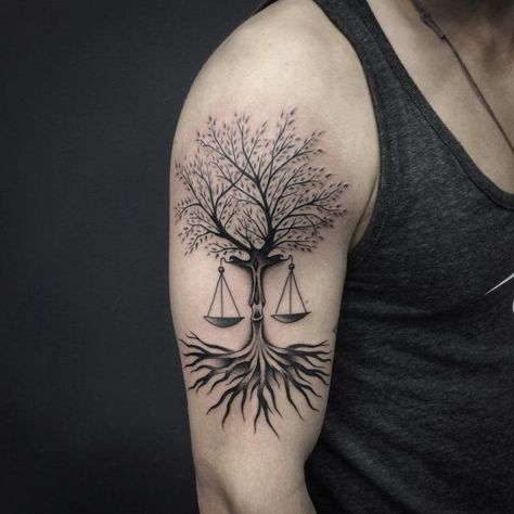 Tree of life/Libra scale tattoo idea Libra Scale Tattoo, Libra Sign Tattoos, Ink Tree, Libra Zodiac Tattoos, Balance Tattoo, Libra Tattoo, Scale Tattoo, Female Tattoos, Men Tattoos