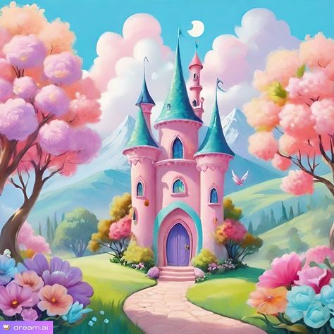 Disney Castle Cartoon, Pastel Castle, Simple Castle, Princess Castle Painting, Disney Princess Castle Background, Fairy Castle Illustration, Castle Cartoon, Fairy Tale Images, Disney Princess Invitations