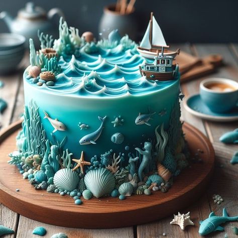 Underwater Theme Cake, Underwater Theme, Themed Decorations, Theme Cake, Cake Lover, Beach Themed, Cake Art, Themed Cakes, Beach Themes