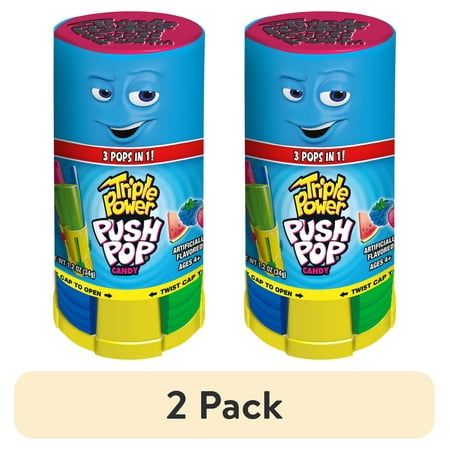 In need of a candy break? Grab a Triple Power Push Pop! Triple Power Push Pop has three powerful fruity lollipops in one that you get to control. Each one comes in a unique dispenser that lets you enjoy each flavor separately, combine 2 or enjoy all 3 together. Eat some now and save the rest for later - you have so many options! - 1.2 Oz Triple Power Push Pop lollipops each with 3 mouth-watering flavors - Strawberry, Blue Raspberry and Watermelon. - Three powerful fruity lollipops in one with a unique dispenser that lets you enjoy each flavor separately, combine 2 or enjoy all 3 together - To eat, move the 3 independent sliders to raise and lower the fruity flavors to your liking - Great for kids, birthday parties, party favors, snacking, back to school, Halloween, Trick-or-Treat, Stocking Hard Candy Lollipops, School Halloween, Push Pop, Free Fruit, Push Pops, Easter Basket Fillers, Summer Celebration, Blue Raspberry, Hard Candy