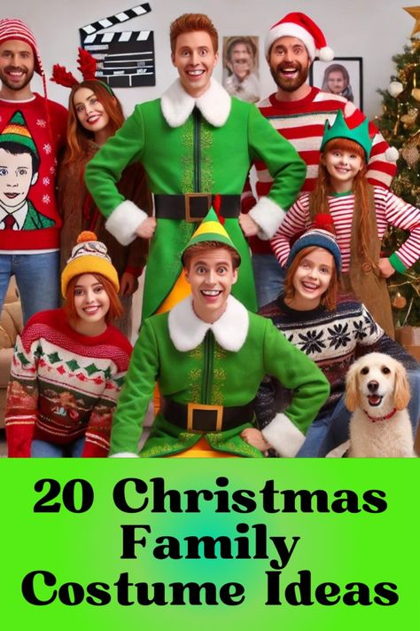 20 Christmas Family Costume Ideas for a Joyful Holiday Celebration Family Christmas Fancy Dress, Christmas Themed Costumes Group, Holiday Group Costume, Silly Family Christmas Cards, Team Holiday Dress Up Ideas, Christmas Movie Family Costumes, Group Christmas Dress Up Ideas, Unique Family Christmas Pajamas, Team Christmas Dress Up Ideas