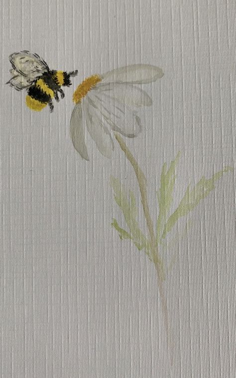 Bee Drawing Watercolor, Flower With Bee Painting, Bee Painting Watercolor, Bee Water Colour Painting, Flower With Bee Drawing, Bees Watercolor Painting, Flower Art Painting Watercolour, Easy Bee Watercolor, Bumble Bee Painting Easy