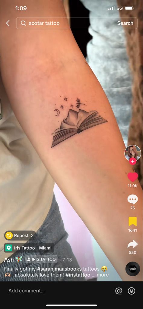 Sarah J Maas universe tattoo for ACOTAR, TOG AND CC Maas Universe Tattoo, Book Inspired Tattoos Acotar, Bookish Matching Tattoos, Mountain Book Tattoo, Sj Maas Tattoos, Sarah I Maas Tattoo, Sarah J Maas Books Tattoo, Fourth Wing Acotar Tattoo, Valeris Tattoo Acotar