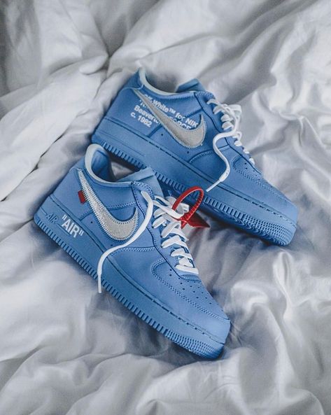 Off-White™ on Instagram: “Off-White™ c/o @Nike [archive design] "Air Force 1" MCA university blue via @t.mcfly” Nike Shoes Women Fashion, Shoes Wallpaper, White Nike Shoes, Blue Jordans, Off White Shoes, Dope Outfits For Guys, University Blue, Blue Nike, Blue Sneakers