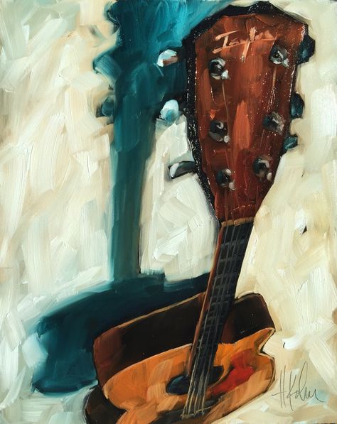 Paintings Of Guitars, Acoustic Guitar Art Paint, Acoustic Guitar Painting Ideas, Acoustic Guitar Painting, Guitar Oil Painting, Guitar Painting On Canvas, Taylor Acoustic Guitar, Guitar Paintings, Guitar Art Painting