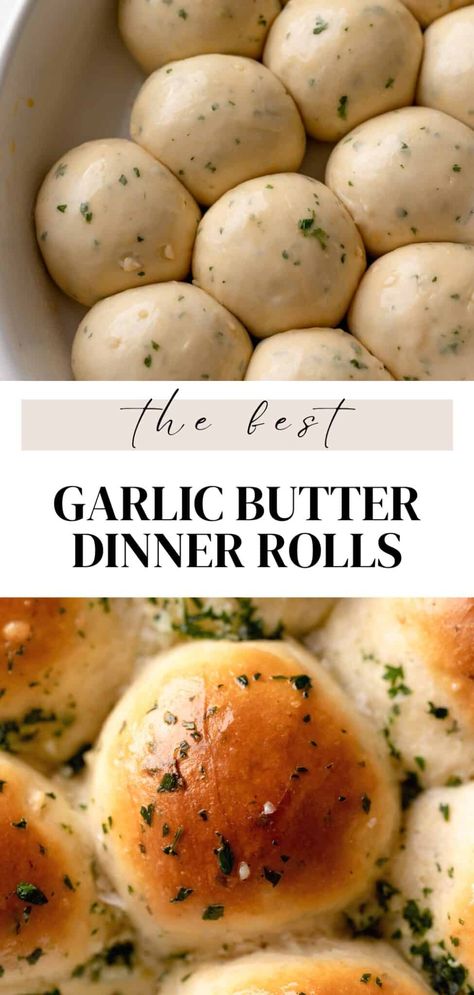 Garlic bread rolls are soft and fluffy dinner rolls brushed with delicious garlic herb butter. They make a perfect side to any dish, especially for Thanksgiving and the holidays! Garlic Butter Dinner Rolls, Garlic Butter Bread, Butter Dinner Rolls, Garlic Butter For Bread, Glutenfri Baking, Pudding Chia, Butter Bread, Thanksgiving Cooking, Homemade Breads