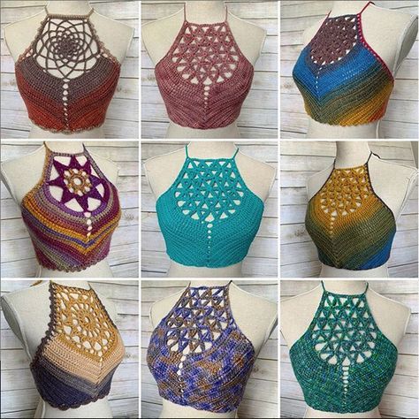 Crochet Festival, Clothes Tutorial, Crochet Bra, Crochet Crop Top Pattern, Mode Crochet, Crochet Ladies Tops, Crochet Tops Free Patterns, Crochet Halter, Tutorial Crochet