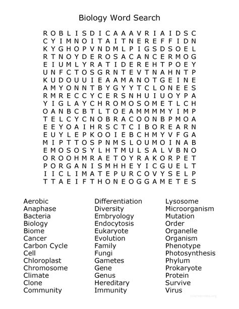 Biology Word Search - Science Word Searches Science Word Search, Branches Of Biology, School Biology, Holiday Worksheets, Eukaryotic Cell, Carbon Cycle, Chemical Energy, Science Words, Word Searches