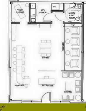 Our preliminary floor plan to the city for our building permit. It looks so easy on paper! Nail Salon Blueprint Layout, Nail Shop Interior Design, Nail Salon Floor Plan, Nail Salon Layout, Salon Layout Ideas Floor Plans, Interior Design Floor Plans, Salon Layout, Beauty Bar Salon, Salon Suite Decor