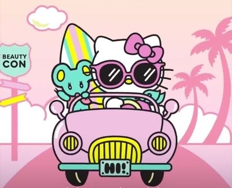 Hello Kitty Driving, Hk Wallpapers, Hello Kitty Vans, Hello Kitty Imagenes, Hello Kitty Car, Hello Kitty Crafts, Kitty Items, Hello Kitty Images, Hello Kitty Themes