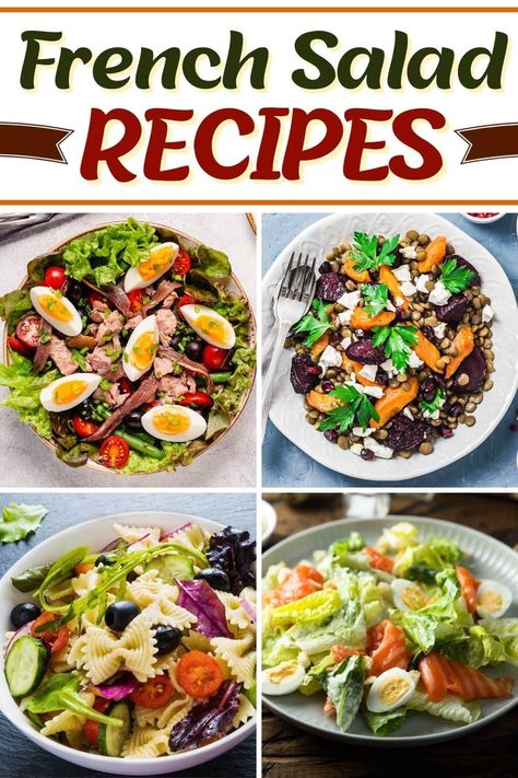 Try these French salad recipes for a true taste of France! From Nicoise to the famous bistro salad, you'll want to make these again and again. French Salad Recipes, French Dinner Parties, French Cooking Recipes, Bistro Salad, French Salad, Nicoise Salad Recipe, Endive Salad, Salad Menu, French Soup