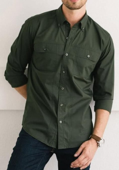 The Strategist Utility Shirt takes dress shirt refinement and crosses it with military styling. This modern men's shirt is made in 100% cotton. Mens Dark Green Dress Shirt Outfit, Button Down Shirt Men's Outfits, Mens Green Shirt Outfit, Green Shirt Men Outfit, Olive Shirt Outfit Men, Green Dress Shirt Men Outfits, Olive Green Shirt Outfit Men, Green T Shirt Outfit Men, Green Tshirt Outfit Men