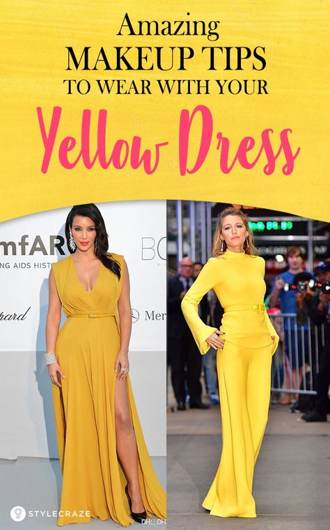 4 Amazing Makeup Tips To Wear With Your Yellow Dress #Makeup #MakeupIdeas #MakeupTips Makeup Ideas For A Yellow Dress, Prom Makeup With Orange Dress, How To Wear Yellow Dress, Makeup For A Yellow Outfit, Makeup With Mustard Dress, Makeup To Wear With Yellow Dress, Yellow Outfit Makeup Ideas, Makeup With Yellow Outfit, Accessories For Yellow Dress