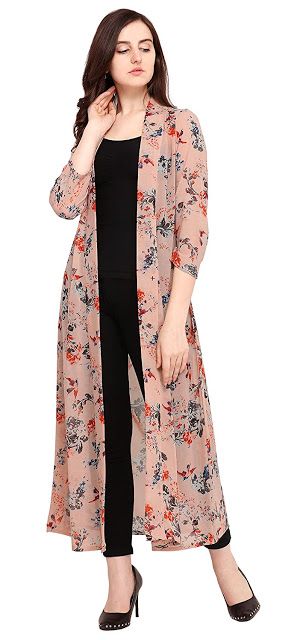 Long Shrug, Shrug For Dresses, Georgette Tops, Loose Fitting Tops, Loose Tops, Shrug Sweater, Pink Top, Full Sleeves, Western Wear