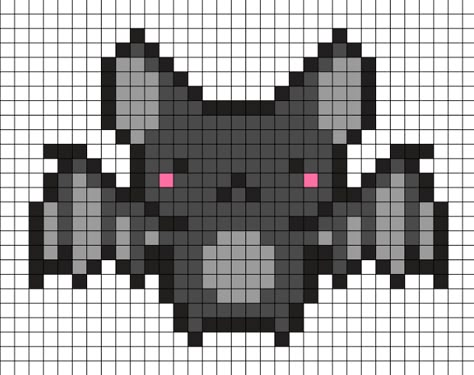 Gloomy Bear Perler Bead Patterns, Bat Perler Bead Pattern, Halloween Pixel Grid, Perler Bead Bat, Spooky Perler Bead Patterns, Bat Pixel Art, Snake Pixel Art, Bat Perler, Raccoon Pixel Art