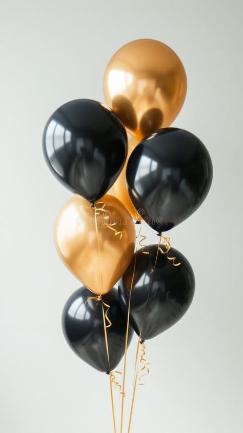 Gold and black holiday balloons on white background, birthday or anniversary concept stock image Black Balloon Aesthetic, Black Ballons, Black And White Balloons, Holiday Balloons, Black And Gold Balloons, Background Birthday, Black Balloons, White Balloons, Gold Balloons