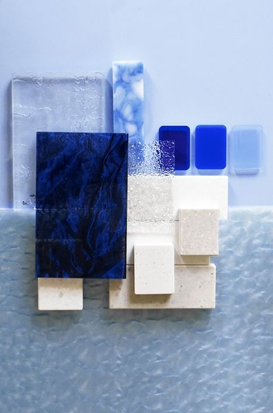 studio 38 – Work – Atelier Éqla: Window Concept Blue Material Palette, Contemporary Bathroom Inspiration, Interior Design Materials, Materials Board Interior Design, Cmf Design, Retail Marketing, Material Research, Material Board, Material Palette