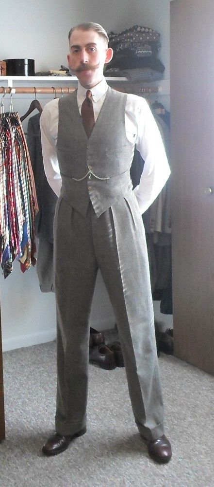 1900 Suit Men, 1930 Suit Men, Men’s Suit Vest, 1930 Fashion Mens, 1950s Suit Mens, Full Suits For Men, Vintage Belt Outfit, Vintage Suits For Men, 1920 Mens Fashion