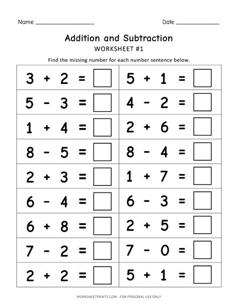 Addition and Subtraction Worksheets