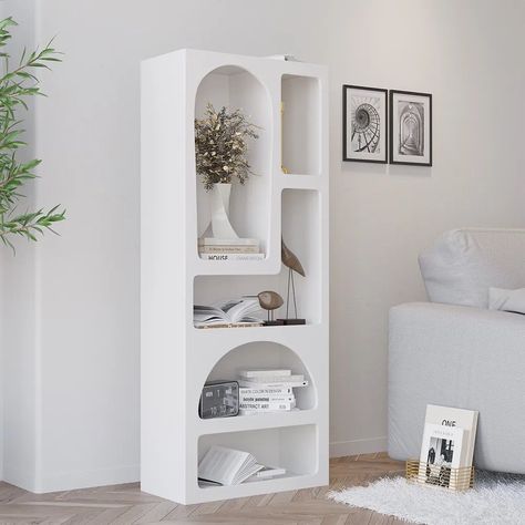 Homary bookcase Japandi Bookshelf, Arched Bookcase, Art Deco Bookcase, Bookshelf Wood, Wood Office Furniture, Japandi Interior Design, White Bookshelves, Modern Bookshelf, Japandi Interior