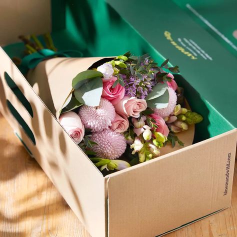 The Debbie | Hand-tied flowers | Bloom & Wild Flower Bouquet Packaging, Flower Packaging Design, Flower Delivery Box, Flower Bouquet Delivery, Bloom And Wild, Bouquet Delivery, Flower Store, Chocolate Bouquet, Floral Shop