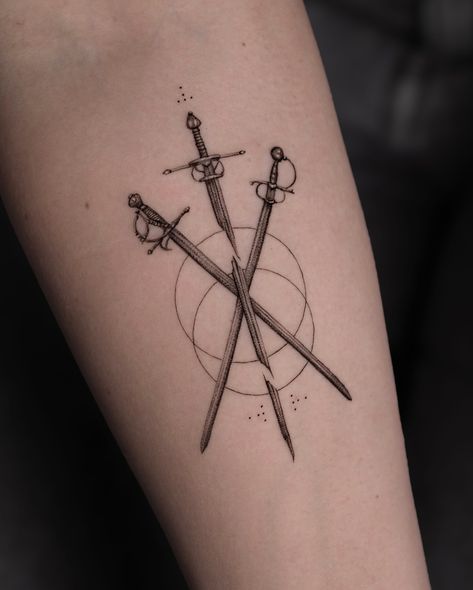 In memory of Aniek’s best friend who was a part of their friendship trio known as the ‘Three Musketeers’. I had the honor of creating this tattoo featuring three swords symbolizing their bond. This piece was so special to work on, and I’m glad of how beautifully it turned out. Thanks Aniek 🤍 . . . . . . . #tattoodesign #tattoo #tattoos #tattooart #tattooartist #ink #art #tattoolife #inked #tattooed #tattooist #tattooing #tattooink #loistacke.tattoo #tattooflash #tattooer #artist #loistacke #b... Damocles Tattoo, Three Musketeers Tattoo, Three Brothers Tattoo, 3 Swords Tattoo, 3 Musketeers Tattoo, Three Swords Tattoo Design, Greek Myth Tattoos, Three Swords Tattoo, Tattoo Ideas For Brothers