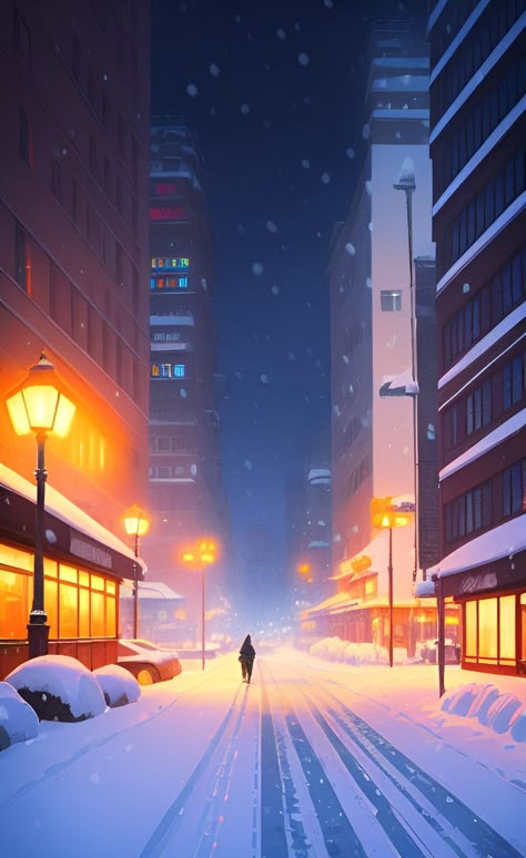 Anime City, Iphone Wallpaper Sky, Winter Illustration, Contemporary Watercolor, Landscape Concept, Architecture Concept Drawings, City Illustration, Winter Wallpaper, City Scene