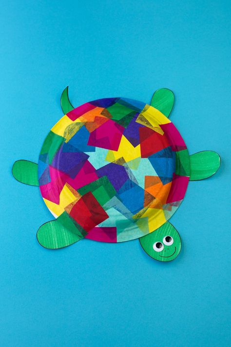 This easy and fun Paper Plate Turtle craft includes a free printable template, making it perfect for home, school, daycare, or camp. Paper Plate Turtle, Turtle Craft, Turtle Crafts, Paper Plate Crafts For Kids, Tissue Paper Crafts, Toddler Arts And Crafts, Summer Crafts For Kids, Animal Crafts For Kids, Paper Plate Crafts