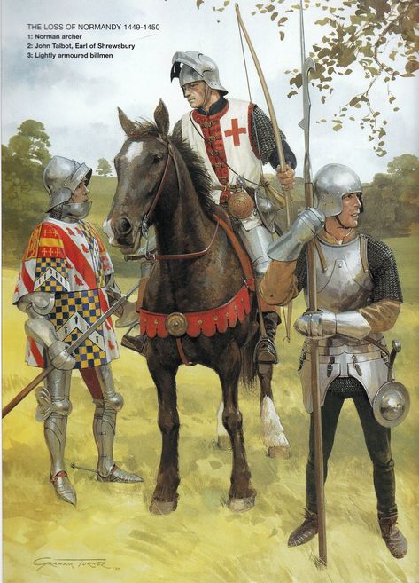 English Soldiers at the End of the Hundred Years War Graham Turner, Angus Mcbride, English Knights, Military Illustration, Century Armor, Historical Warriors, Historical Armor, Late Middle Ages, Wars Of The Roses