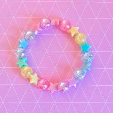 Fairy Kei Accessories, Kawaii Bracelet, Hat Aesthetic, Kandi Cuff, Kandi Bracelets, Kawaii Jewelry, Rainbow Star, Soft Cute, Rainbow Bracelet