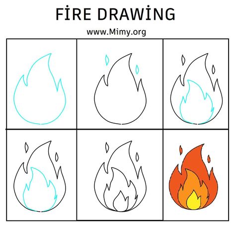 Simple Flame Drawing, How To Draw A Flame, Flame Drawing Easy, How To Draw Fire, Fire Drawing Easy, Announcement Board, Fire Drawing, Drawing Tutorials, Creative Kids