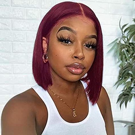 Bob Pendek, Wine Hair Color, Straight Bob Hairstyles, Brazilian Straight Hair, Bob Lace Front Wigs, Short Straight Hair, Straight Lace Front Wigs, Short Bob Wigs, Bob Wig