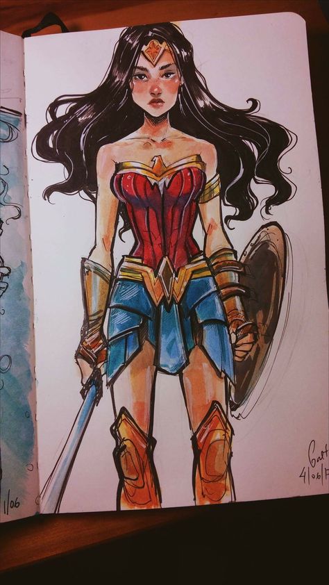 Wonder Woman Drawing, Wallpaper Disney, Arte Sketchbook, Dessin Adorable, Sketchbook Inspiration, Marker Art, Sketchbook Art Inspiration, Gal Gadot, Disney Drawings