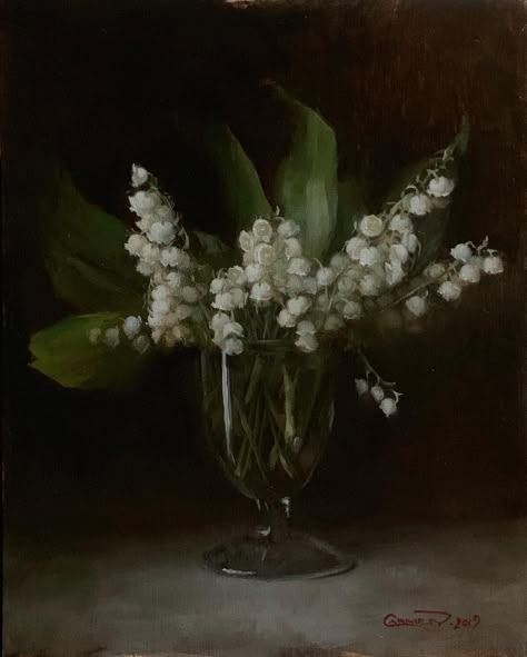 Carmen Drake Gordon on Instagram: “Lily of the Valley. 9x12 oil on canvas panel #stilllifepainting #contemporarystilllife #painting #contemporaryart #realism #artist…” Still Life Artists, Lily Of The Valley Flowers, Lily Painting, Valley Flowers, Nothing But Flowers, Ethereal Art, Dreamy Art, Best Art, Still Life Painting