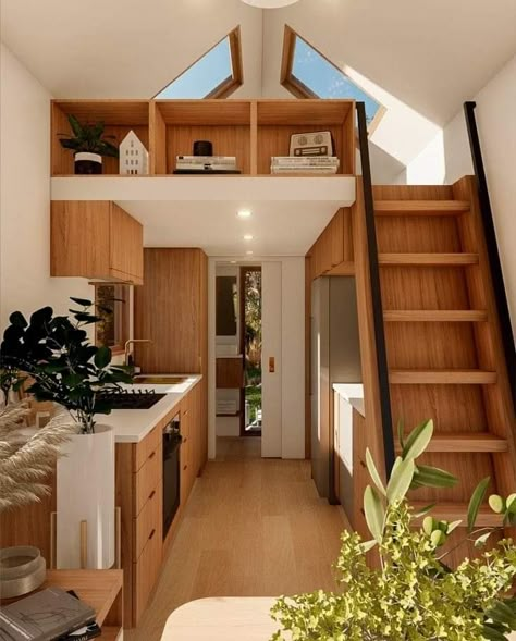 Tiny Loft, Loft House Design, Tiny House Stairs, Nordic House, Tiny House Interior Design, Tiny House Loft, Tiny House Inspiration, House Loft, Small Studio Apartments