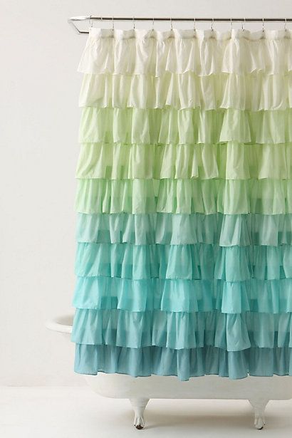 Those ruffles Shower Curtain Pattern, Anthropologie Shower Curtain, Ombre Shower Curtain, Curtain Tutorial, Diy Ruffle, Diy Shower Curtain, Ruffle Shower Curtains, Cute Shower Curtains, Ruffle Curtains