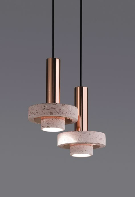 Studio davidpompa Expands Cantera Rosa and Copper Ambra Lighting Collection - Design Milk Luminaria Diy, Pink Terrazzo, Deco Luminaire, Suspension Design, Luminaire Design, Led Pendant Lights, Modern Pendant Light, Marble Stones, Design Milk